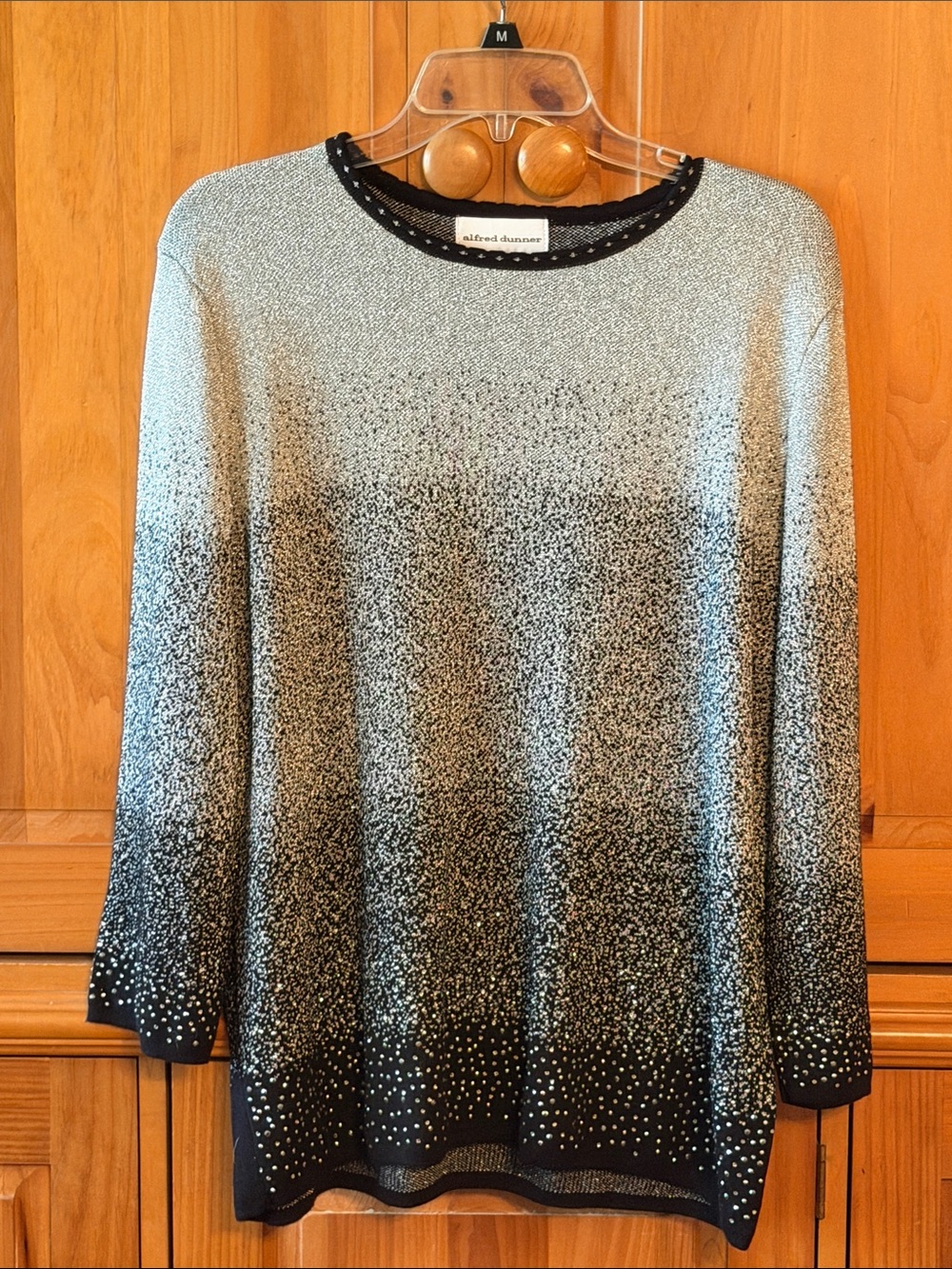 Alfred Dunner Black and Silver Ombre Knit Long Sleeve Top